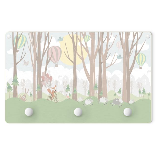 Coat rack for children - Sun With Trees And Hot-Air Balloon