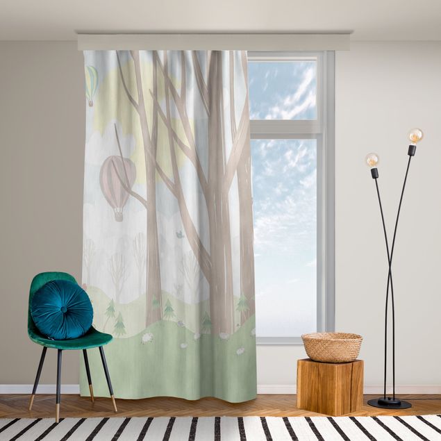 bespoke curtains Sun With Trees And Hot-Air Balloon
