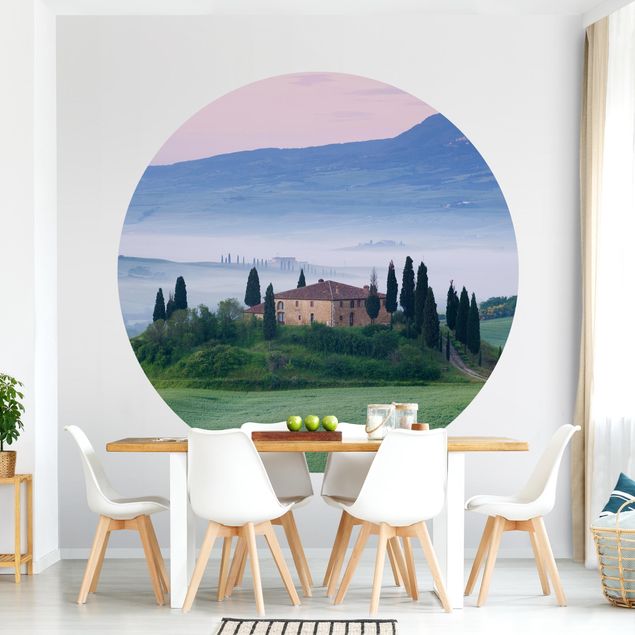 Self-adhesive round wallpaper - Sunrise In Tuscany