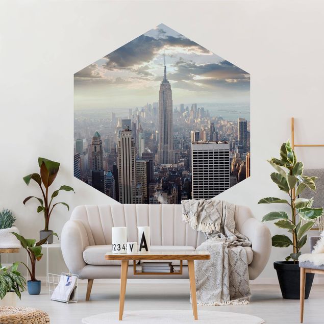 Self-adhesive hexagonal pattern wallpaper - Sunrise In New York