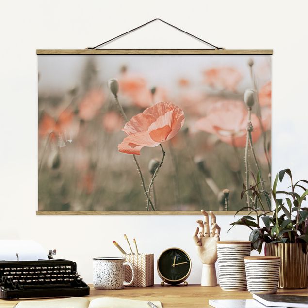 Fabric print with poster hangers - Sun-Kissed Poppy Fields - Landscape format 3:2