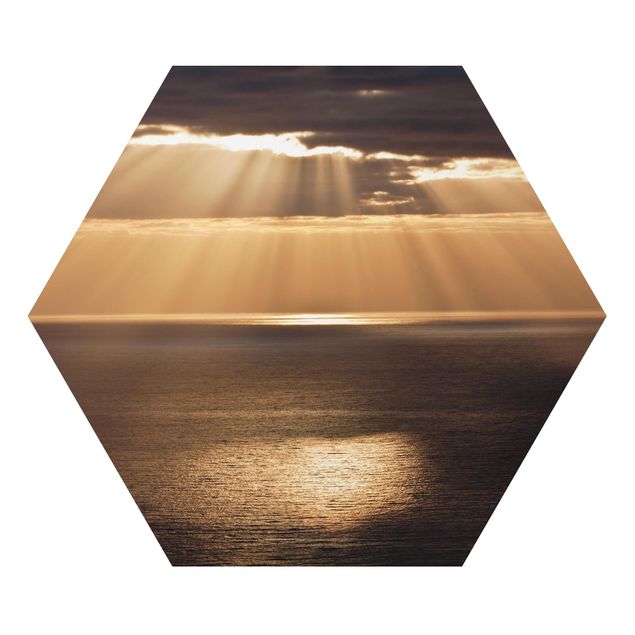 Alu-Dibond hexagon - Sun Beams Over The Ocean