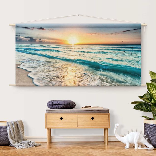 modern wall tapestry Sunset On The Beach