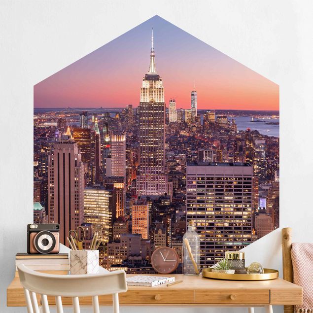 Hexagonal wallpapers Sunset Manhattan New York City