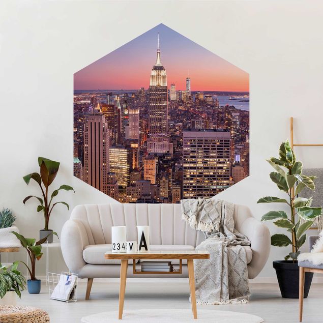 Self-adhesive hexagonal pattern wallpaper - Sunset Manhattan New York City