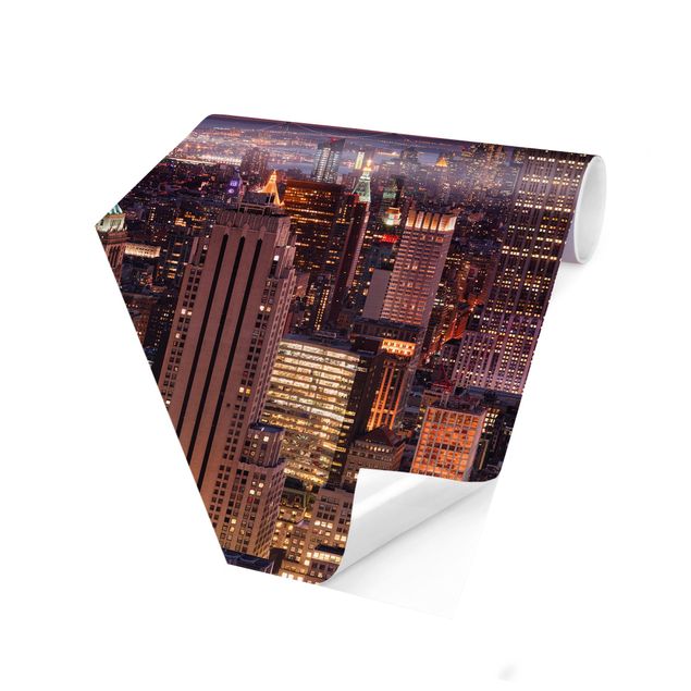 Self-adhesive hexagonal pattern wallpaper - Sunset Manhattan New York City