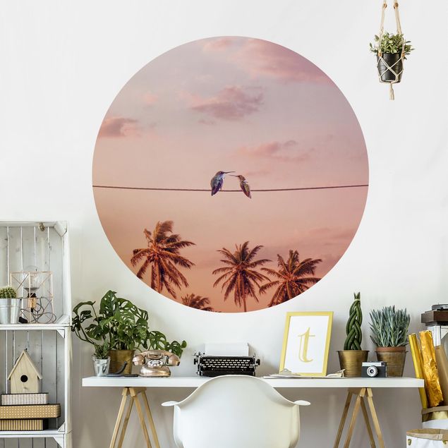 Self-adhesive round wallpaper - Sunset With Hummingbird