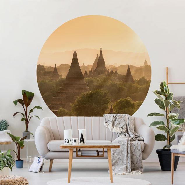 Self-adhesive round wallpaper - Sun Setting Over Bagan