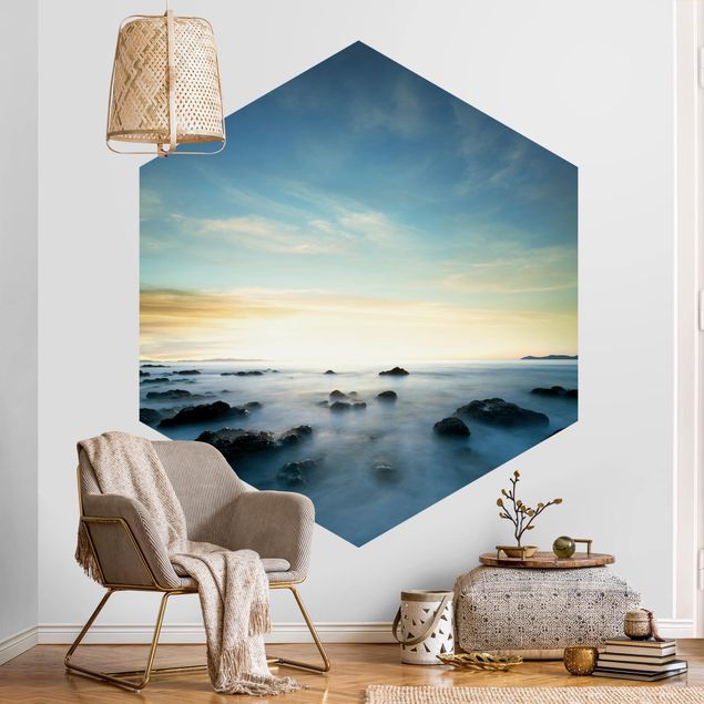 Self-adhesive hexagonal pattern wallpaper - Sunset Over The Ocean