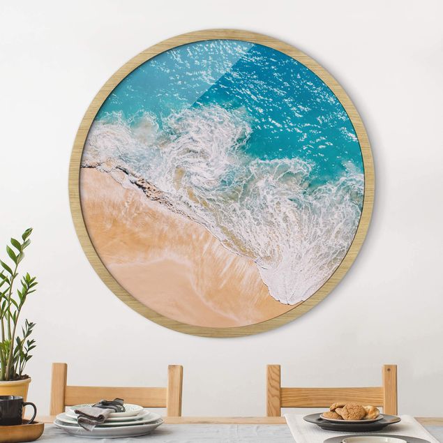 Framed prints round Sunny Breaking Waves