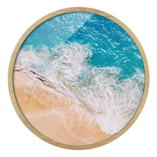 Circular framed print - Sunny Breaking Waves