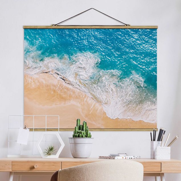Fabric print with poster hangers - Sunny Breaking Waves - Landscape format 4:3