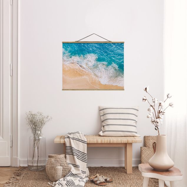 Fabric print with poster hangers - Sunny Breaking Waves - Landscape format 4:3