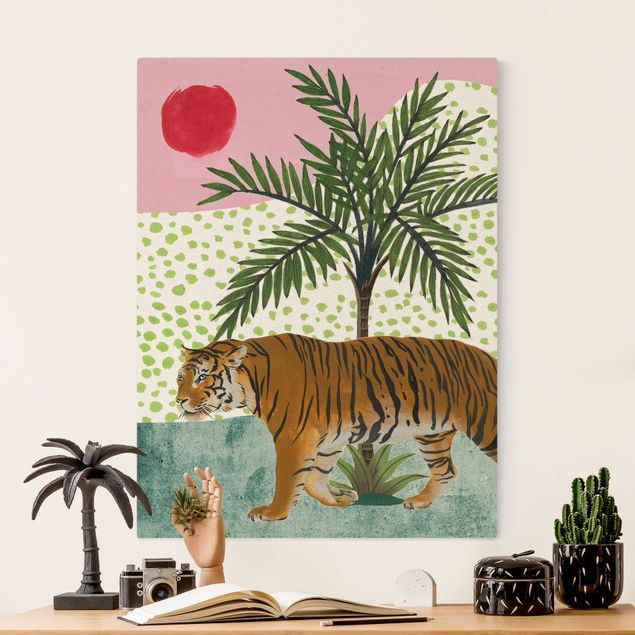Canvas print gold - Strolling Tiger At Dawn