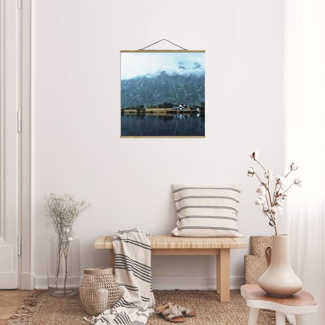 Fabric print with poster hangers - Lofoten Reflection - Square 1:1