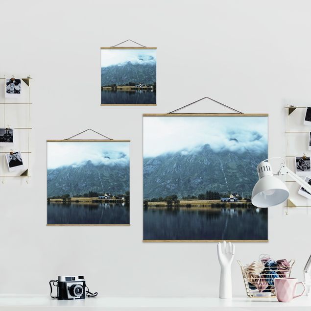 Fabric print with poster hangers - Lofoten Reflection - Square 1:1
