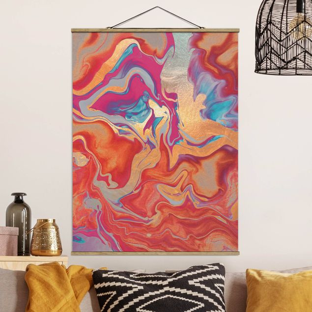 Fabric print with poster hangers - Play Of Colours Golden Fire - Portrait format 3:4