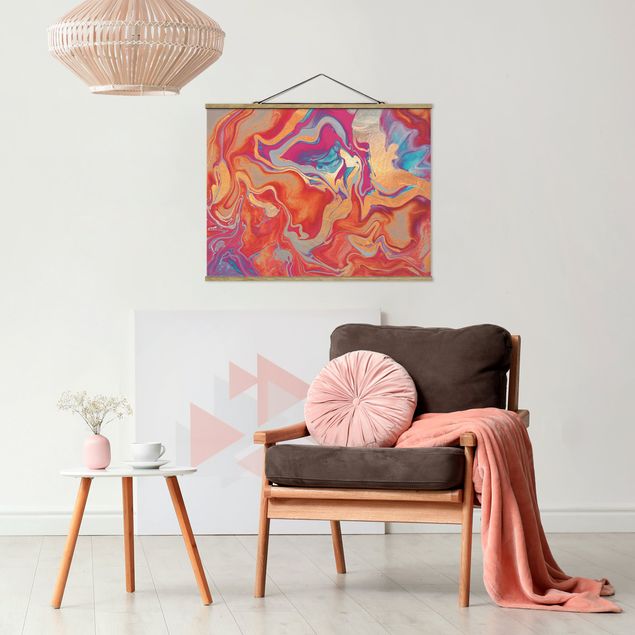 Fabric print with poster hangers - Play Of Colours Golden Fire - Landscape format 4:3