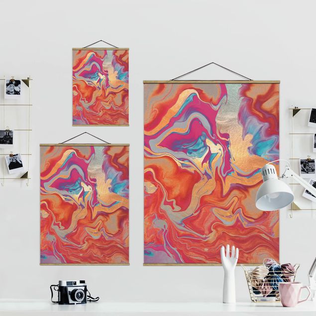 Fabric print with poster hangers - Play Of Colours Golden Fire - Portrait format 3:4
