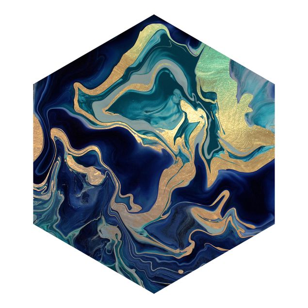 Self-adhesive hexagonal pattern wallpaper - Play Of Colours Indigo Fire