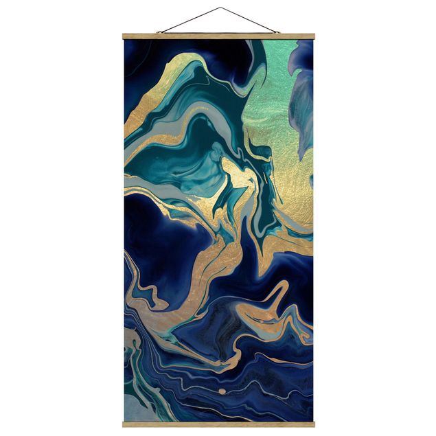 Fabric print with poster hangers - Play Of Colours Indigo Fire - Portrait format 1:2