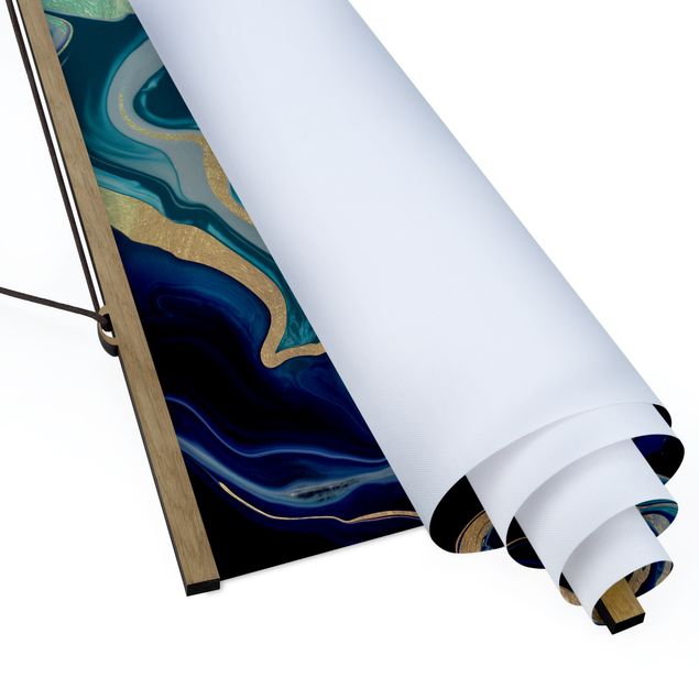 Fabric print with poster hangers - Play Of Colours Indigo Fire - Landscape format 4:3