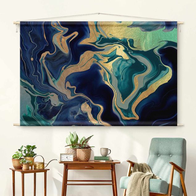modern wall tapestry Play Of Colours Indigo Fire