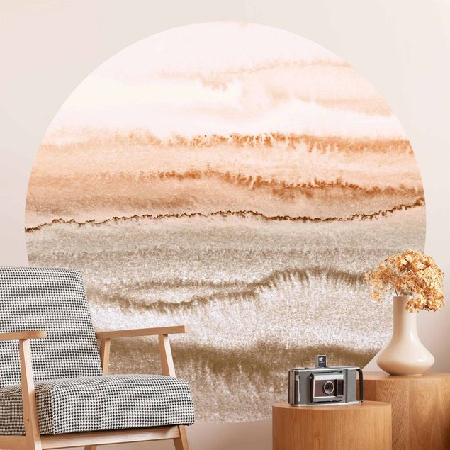 Self-adhesive round wallpaper - Play Of Colours Sound Of The Ocean In Sepia-Colours