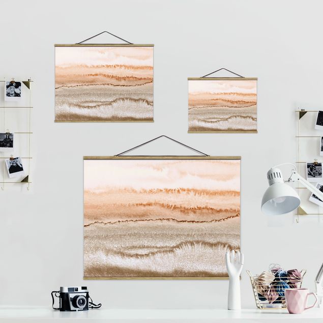 Fabric print with poster hangers - Play Of Colours Sound Of The Ocean In Sepia-Colours - Landscape format 4:3