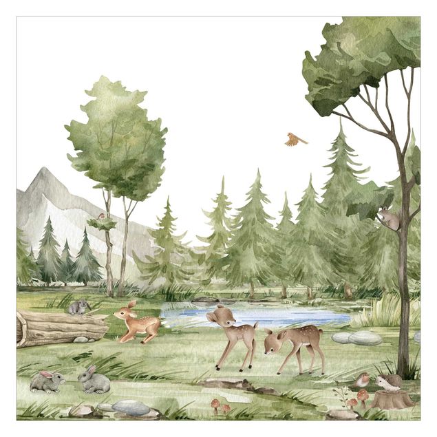 Wallpaper - Playing fawns on the river bank