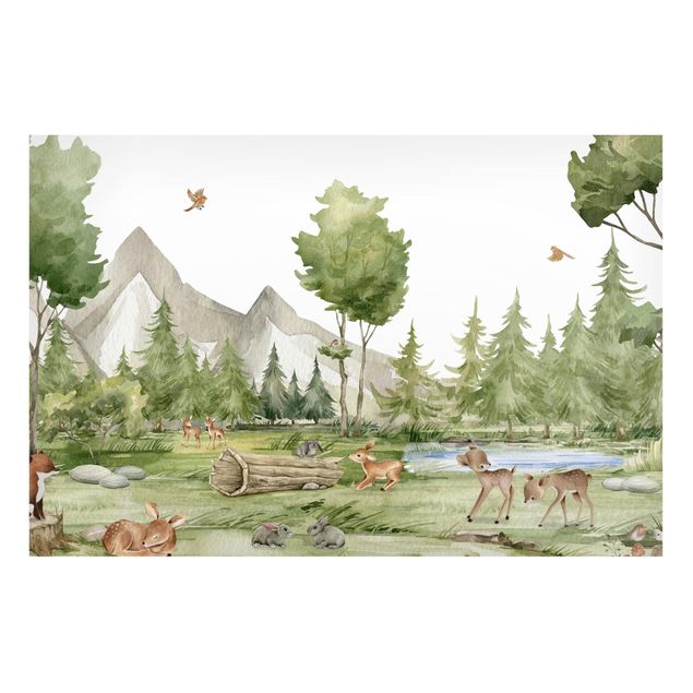 Magnetic memo board - Playing fawns on the river bank