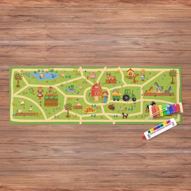kitchen runner rugs Playoom Mat Farm - Let´s Go Around
