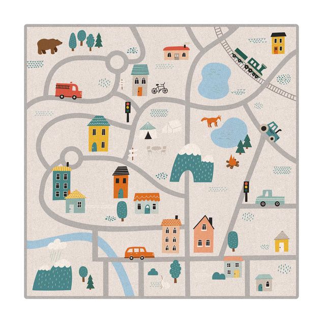 Cork mat - Playoom Mat Smalltown - Discover New Parts Of The Town - Square 1:1