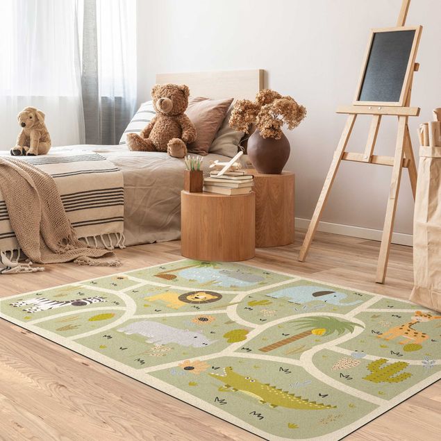 large multi coloured rugs Playoom Mat Safari - So Many Different Animals
