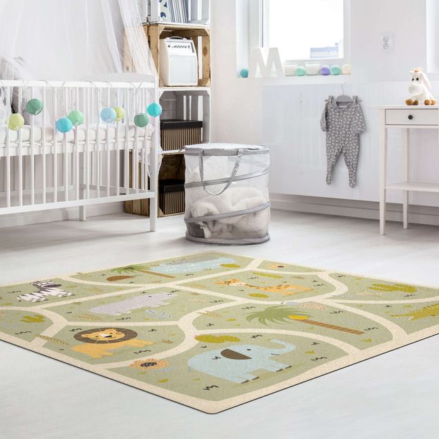 contemporary rugs Playoom Mat Safari - So Many Different Animals