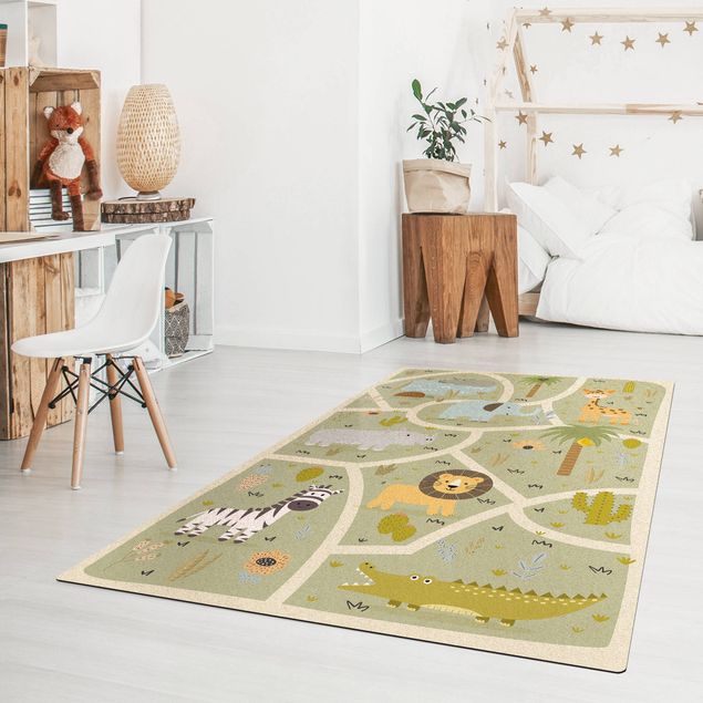 Modern rugs Playoom Mat Safari - So Many Different Animals