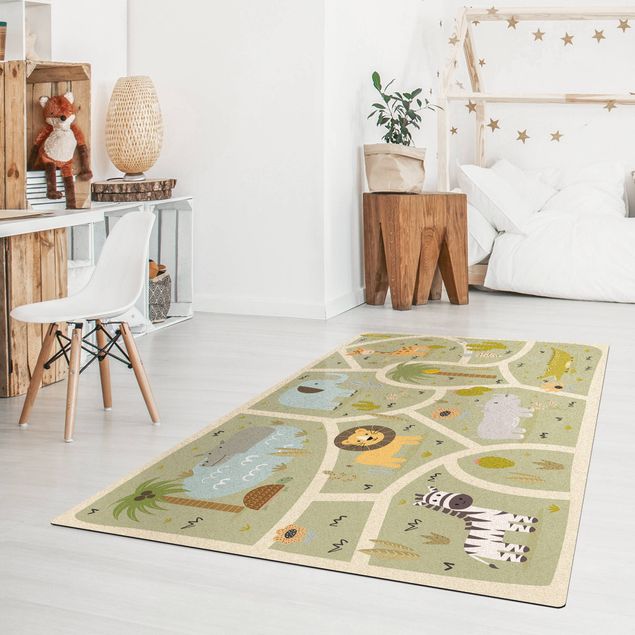 contemporary rugs Playoom Mat Safari - So Many Different Animals