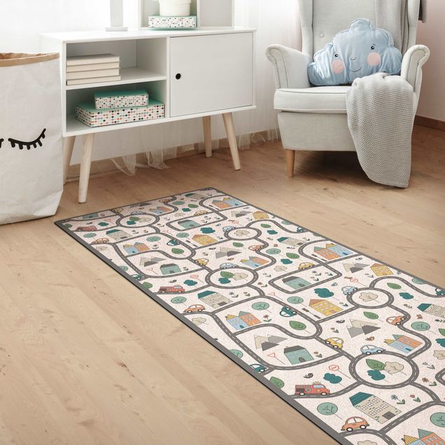 Modern rugs Playoom Mat City Traffic- Out And About With The Car