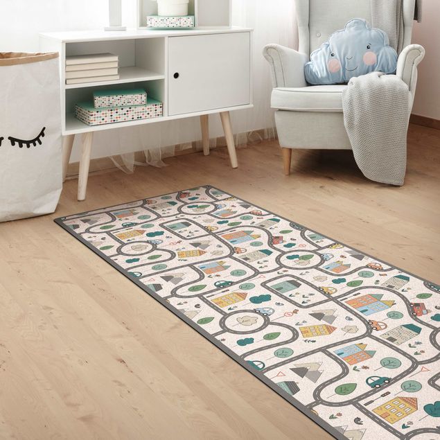 modern area rugs Playoom Mat City Traffic- Out And About With The Car