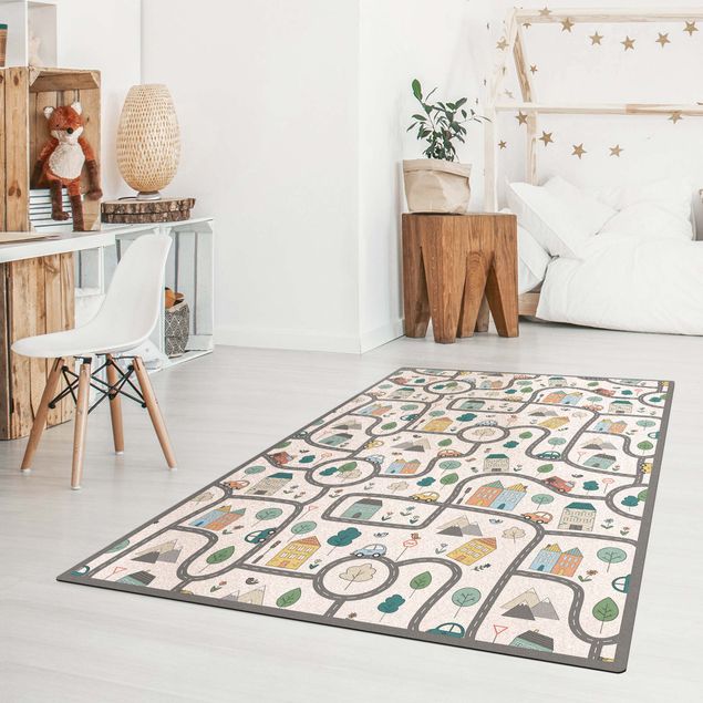 contemporary rugs Playoom Mat City Traffic- Out And About With The Car