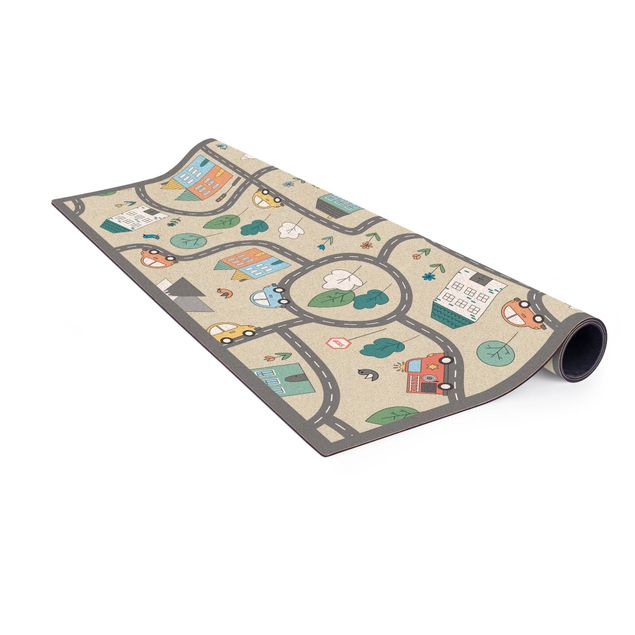 Multicoloured rug Playoom Mat City Traffic- Out And About With The Car
