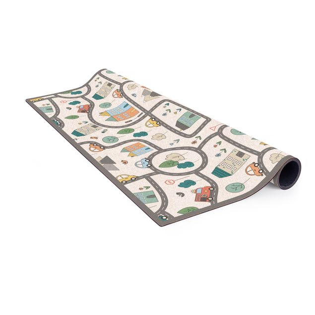 large multi coloured rugs Playoom Mat City Traffic- Out And About With The Car