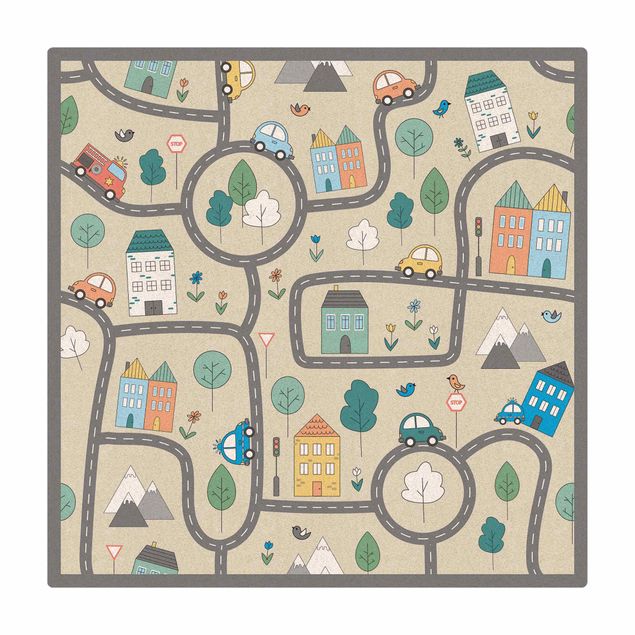Cork mat - Playoom Mat City Traffic- Out And About With The Car - Square 1:1