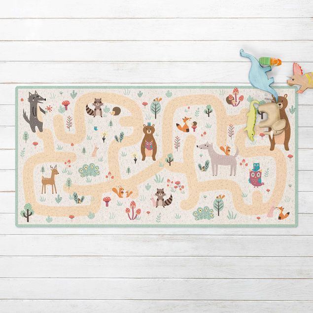 kitchen runner rugs Playoom Mat Forest Animals - Friends On A Forest Path