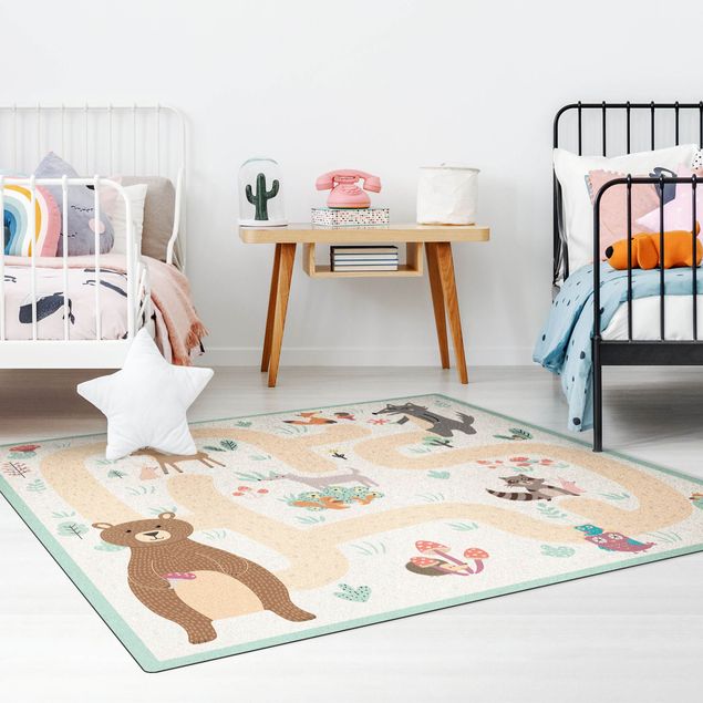 forest theme rug Playoom Mat Forest Animals - Friends On A Forest Path