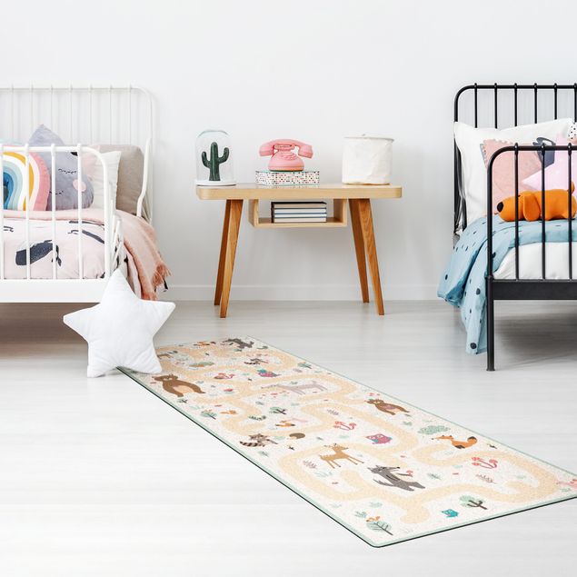 Modern rugs Playoom Mat Forest Animals - Friends On A Forest Path