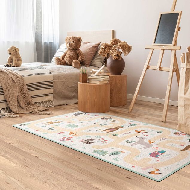 contemporary rugs Playoom Mat Forest Animals - Friends On A Forest Path
