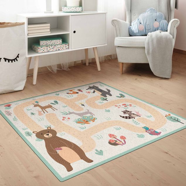 contemporary rugs Playoom Mat Forest Animals - Friends On A Forest Path