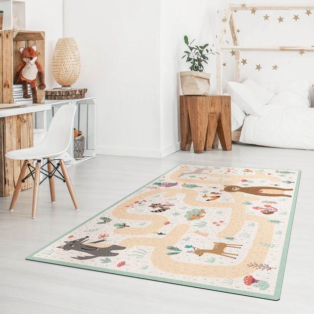 modern area rugs Playoom Mat Forest Animals - Friends On A Forest Path