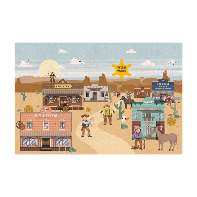 Cork mat - Playoom Mat Wild West - In Front Of The Saloon - Landscape format 3:2